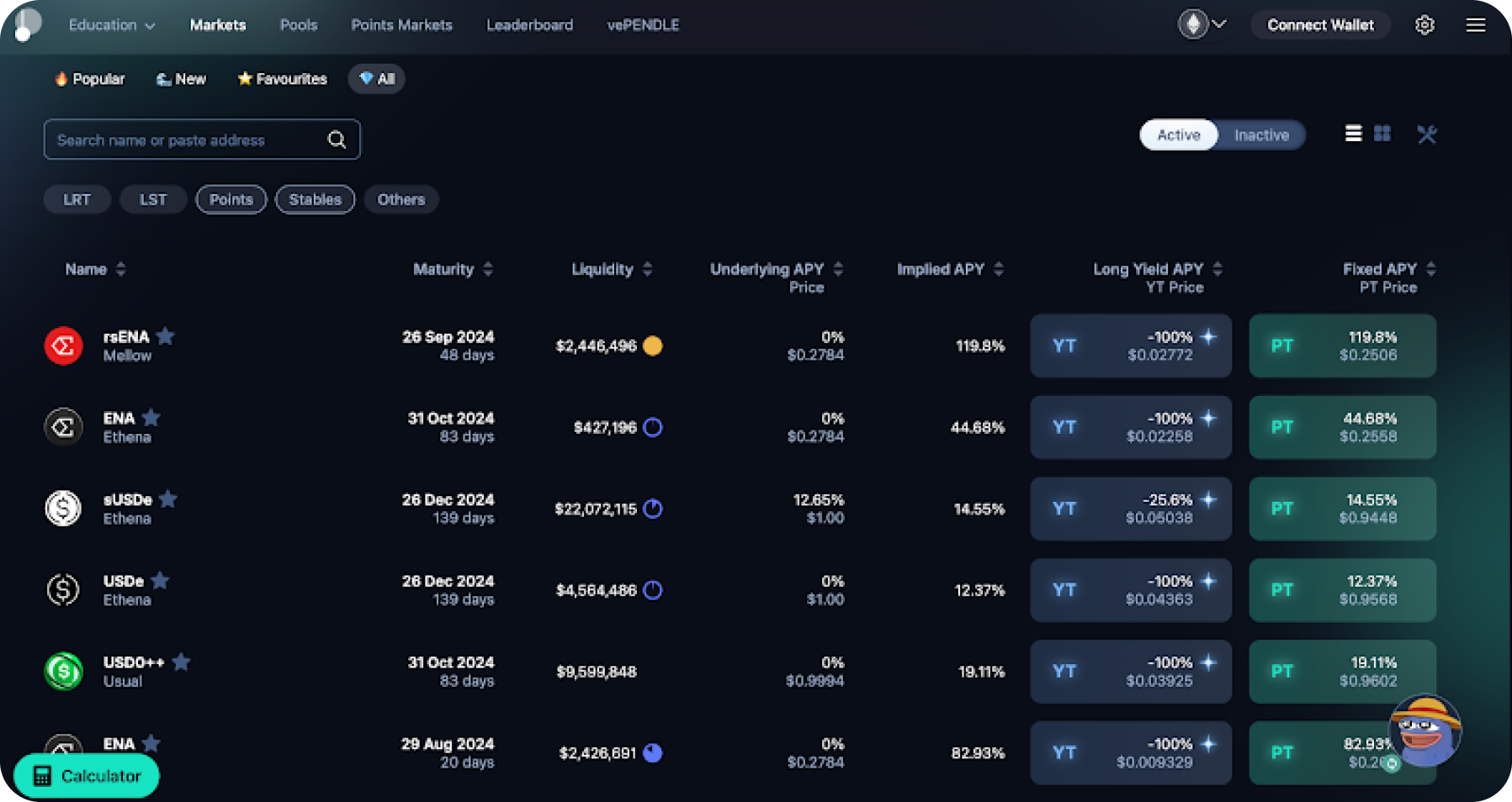 Pendle Finance fixed yield stablecoin vault