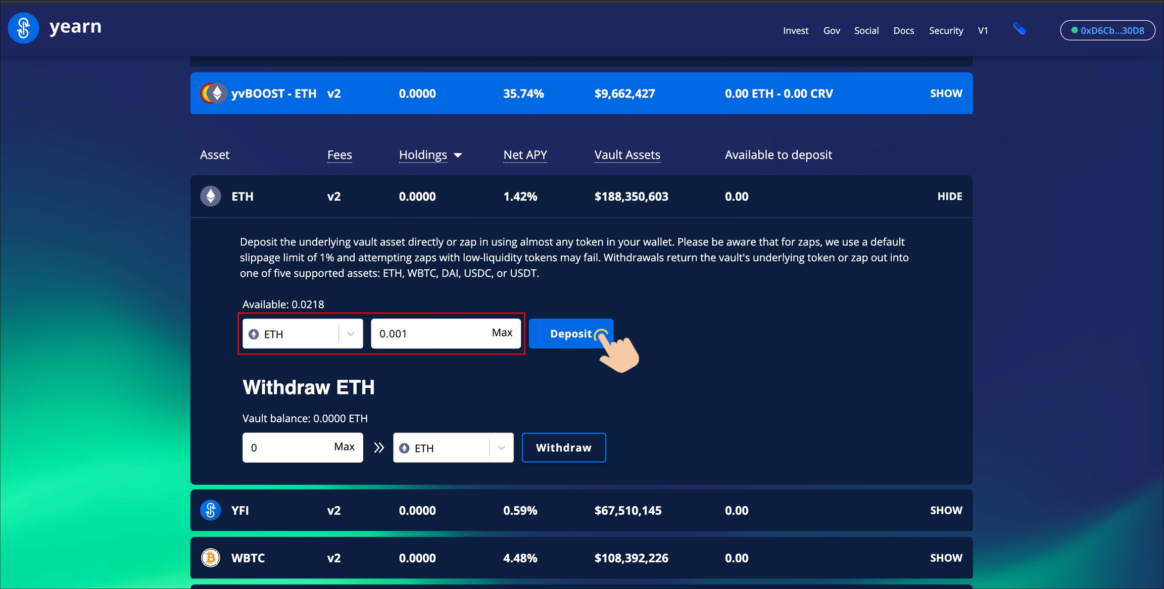 Yearn Finance stablecoin vault interface
