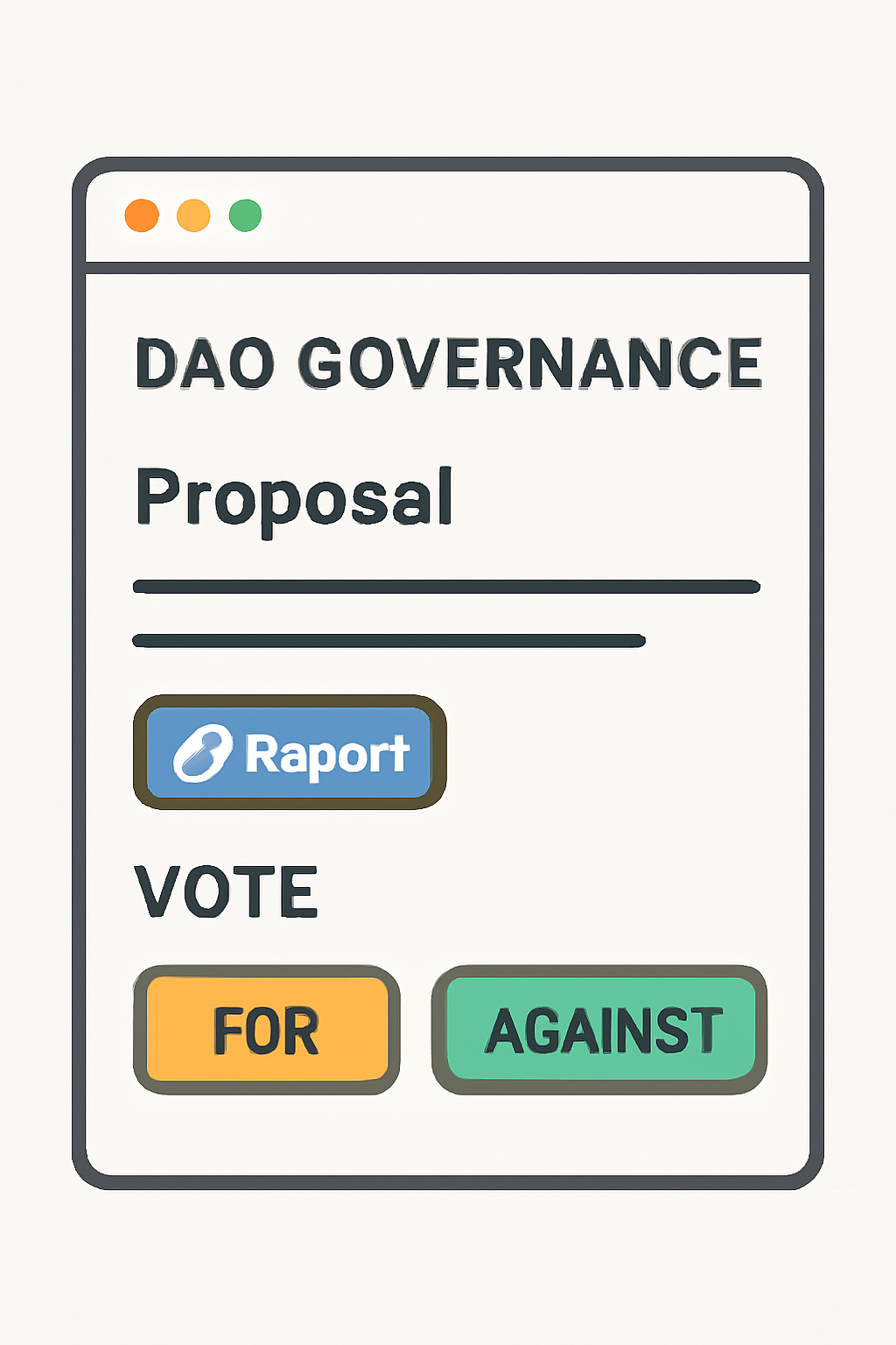 A DAO governance dashboard showing a proposal with an attached report link and voting options.
